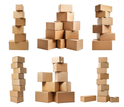 Set of stacks of cardboard boxes, cut out