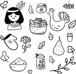 Thanksgiving doodle illustration collection set. Happy thanksgiving celebreation
