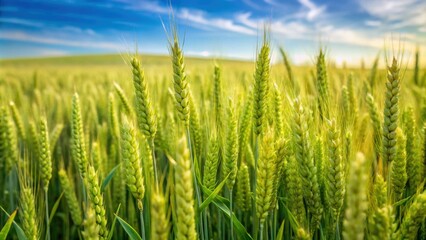 Fototapeta premium Close up view of a lush green wheat field, ready for harvest , agriculture, crop, growth, farming, agriculture, rural
