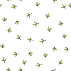 Plant seamless pattern green leaves on a light background in cartoon style