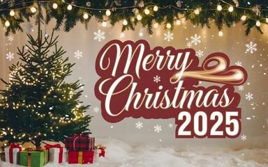 Obraz premium Modern Christmas 2025 Background – Festive Holiday poster Design with Sleek Contemporary ElementsCanvas ready to put text, marry Christmas 