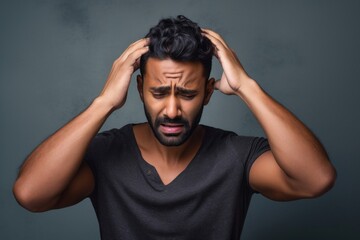 Indian man portrait worried adult.