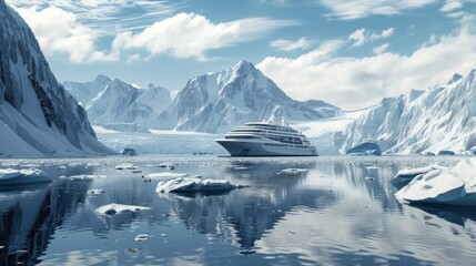 A large cruise ship is currently located in the middle of a vast body of water