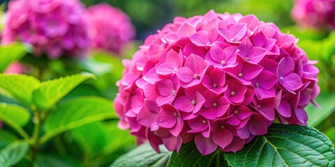 Fototapeta premium Vibrant pink hydrangea flower in full bloom, Hydrangea, pink, flower, bloom, vibrant, beautiful, nature, garden, petal