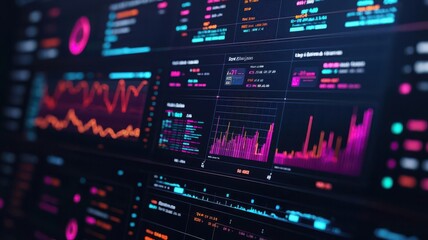 Advance Security Data Management Planning, Modern data visualization interface displaying vibrant charts, graphs, and analytics for insightful decision-making.
