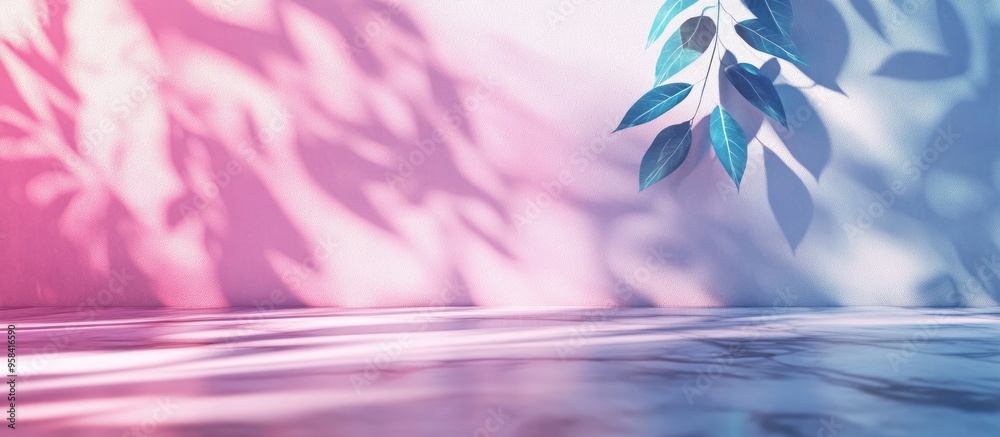 Wall mural 3d rendering of a minimalistic light background featuring blurred foliage shadows on a wall compleme