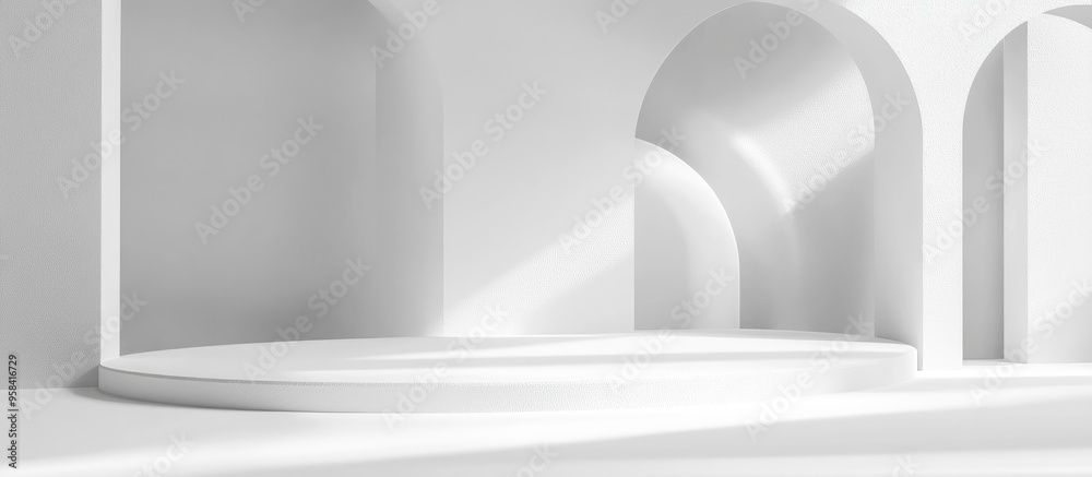 Poster 3d rendering of a minimal abstract light gray background for product presentation with soft shadows 