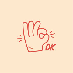 Retro hand, Cartoon stickers Ok, Vector templates.