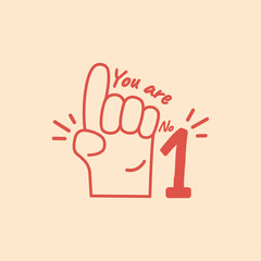 Retro hand, Cartoon stickers You are number one, Vector templates.
