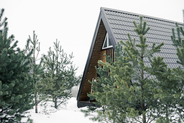 A country house in nature in winter. Rest in an ecologically clean place in winter. Glamping in...