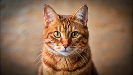 Fototapeta premium Beautiful brown home cat looking into the camera, domestic, pet, feline, animal, cute, portrait, close-up, whiskers, fur