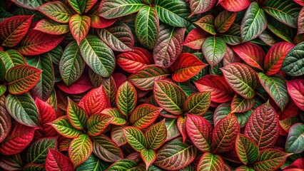 Fototapeta premium Vibrant red and green leaves pattern, foliage, nature, vibrant, colorful, botanical, tropical, lush, background, flora, summer