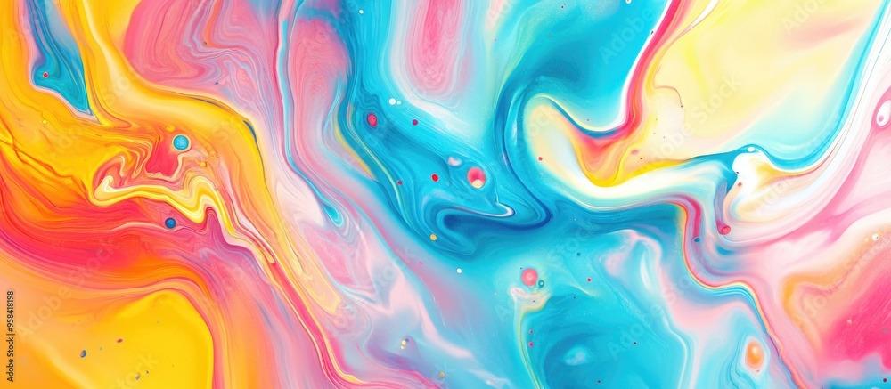 Poster Abstract colorful background with a hand drawn appearance on a water marble texture in 3D cartoon rendering