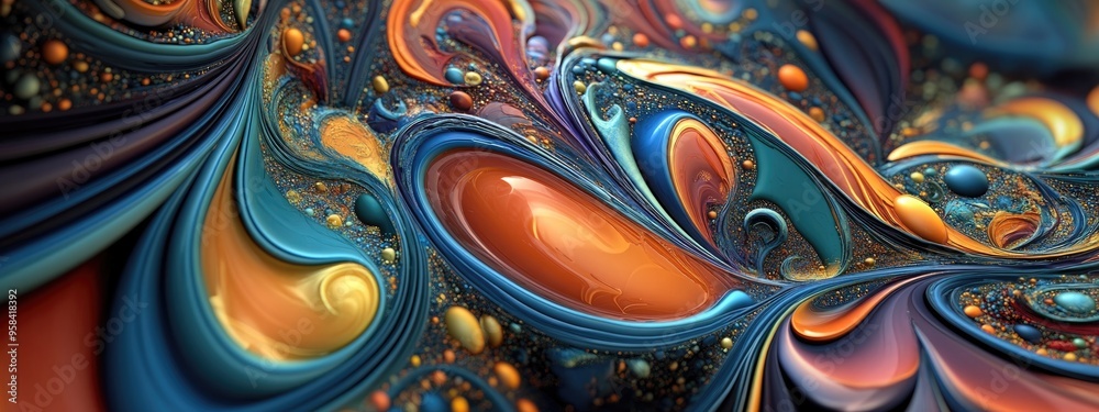Poster Abstract fractal background illustrations featuring a textured chaos ornament in 3D cartoon rendering style
