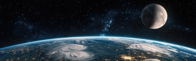 Fototapeta premium Detailed 3D cartoon rendering of the Earth and moon as seen from space