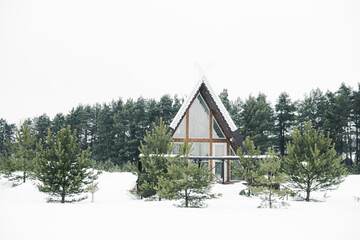A country house in nature in winter. Rest in an ecologically clean place in winter. Glamping in...