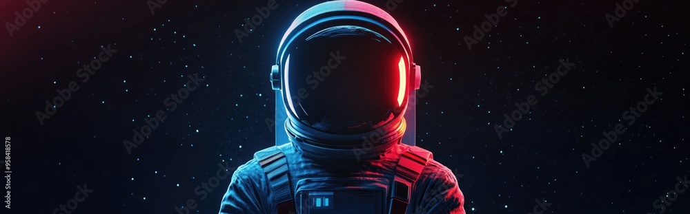 Poster Silhouette of an astronaut in space abstraction rendered in 3D cartoon style