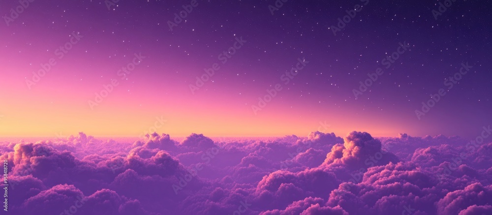 Aufkleber View of a purple evening sky with cirrus clouds and stars in a 3D cartoon rendering background abstract