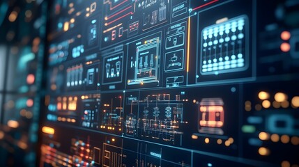 Obraz premium Automated Smart Grid Control Panel with Digital Simulation and Power Distribution Analysis