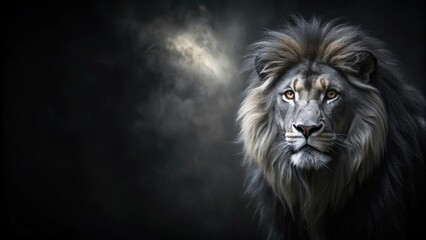 Fototapeta premium Enigmatic black lion chimera emerging from shadows , mythical, fantasy, creature, lion, black, mysterious, shadowy