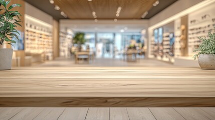 Bright and spacious interior showcasing wooden flooring and shelves filled with products, perfect for retail or commercial use.