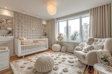 Modern Nursery A stylish nursery with a crib, a rocking chair, and a changing table. Use a soft pastel color palette and add playful decor like stuffed animals and wall art. 