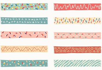 Cute Washi Tape Pack: Ragged Edges and Memphis Ornaments 