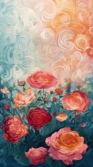 a field of roses in soft pastel colors illustration poster background