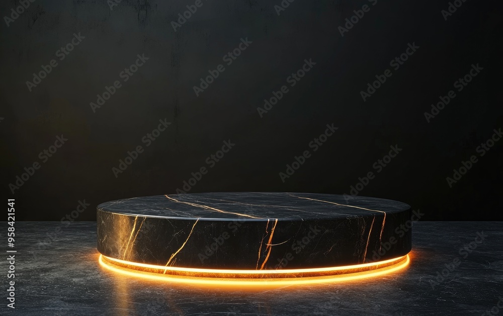 Aufkleber minimalist black marble pedestal with a glass background for product presentation 3d rendering