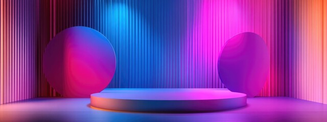 Abstract colorful pirouette design featuring a display platform in a modern studio setting suitable for a fashion stage or award ceremony presentation 3D rendering