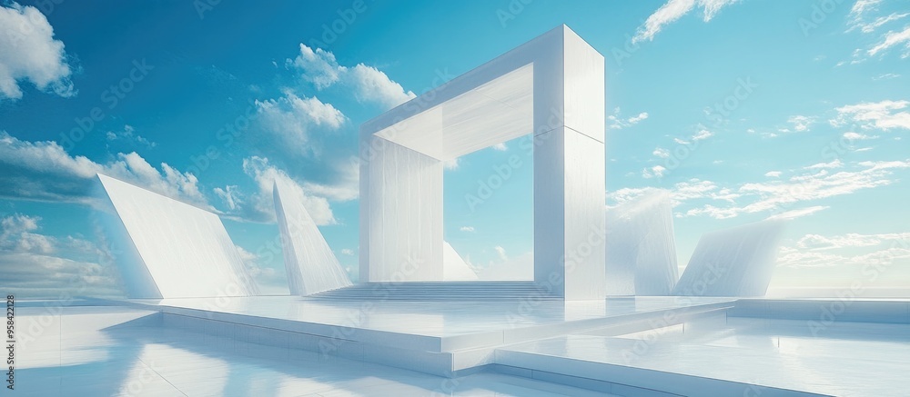 Aufkleber surreal 3d render featuring minimal white architecture geometric shapes and an abstract design showc