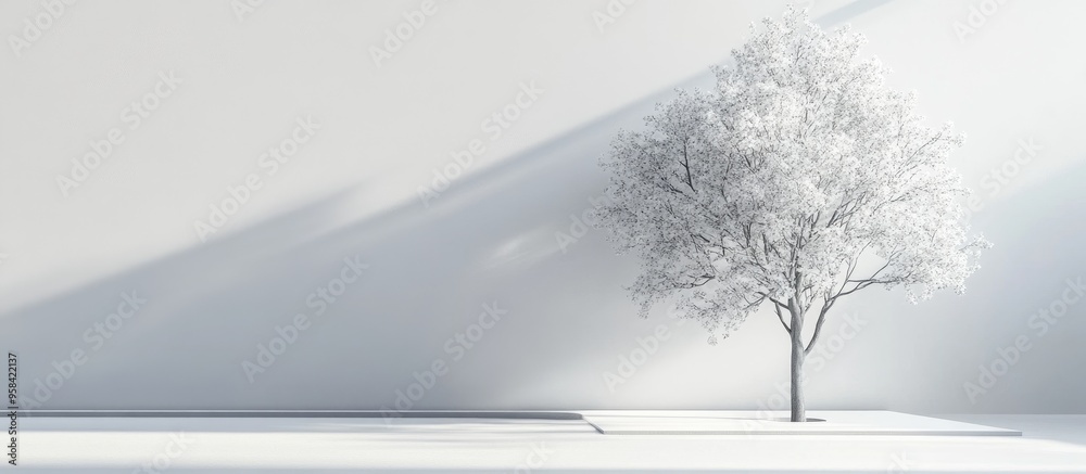 Poster White room product display featuring a tree minimal design studio scene 3D rendering