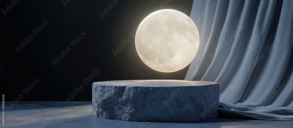 Aufkleber Abstract background for cosmetic product and package presentation featuring a stone podium display under a full moon night 3D rendering