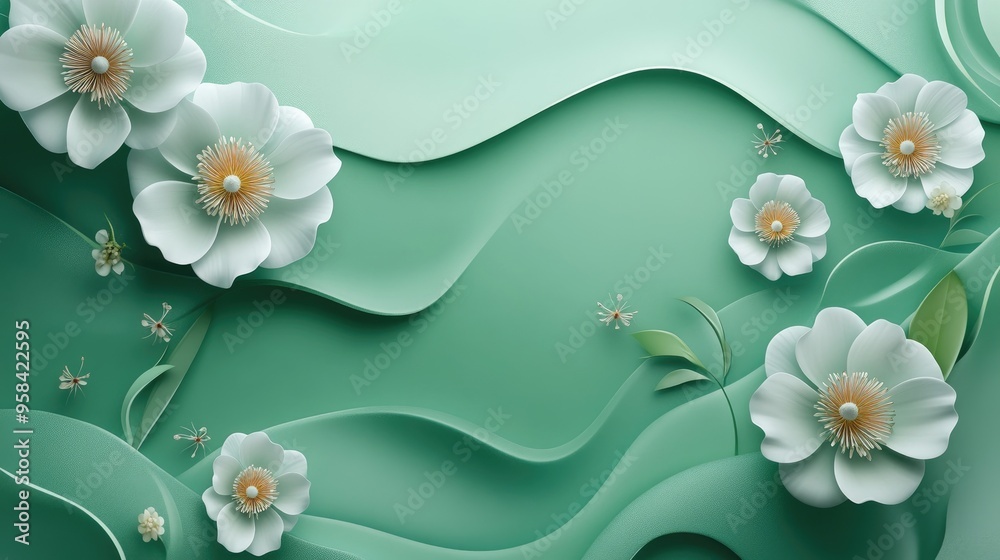 Aufkleber abstract green background featuring a floral concept design for product 3d visualization