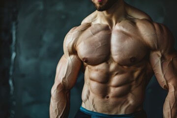 Male Torso. Sportsman with Muscular Triceps and Six-Pack Athlete Body. Bodybuilder with Protein Diet