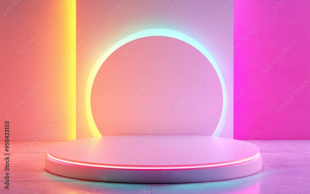 Aufkleber Minimalist round podium with a 3D rendered abstract background composition featuring a geometric platform for product display Isolated on a white background with clipping