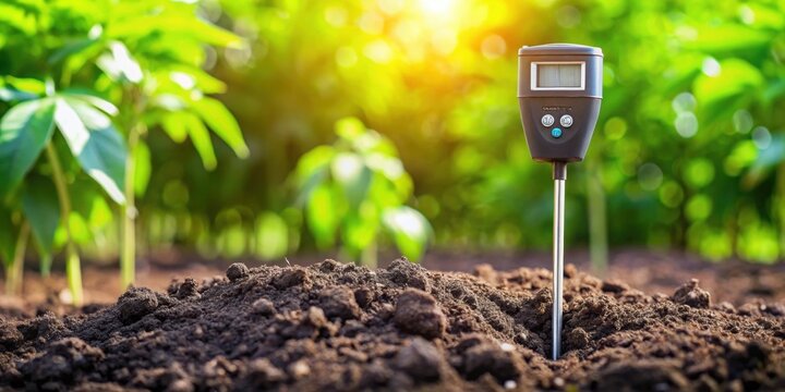 Soil meter being used to measure pH levels in garden soil , gardening, tool, soil meter, measuring, pH levels, agriculture