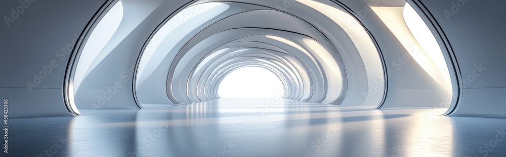 Poster futuristic architectural background featuring an arched interior in 3d render