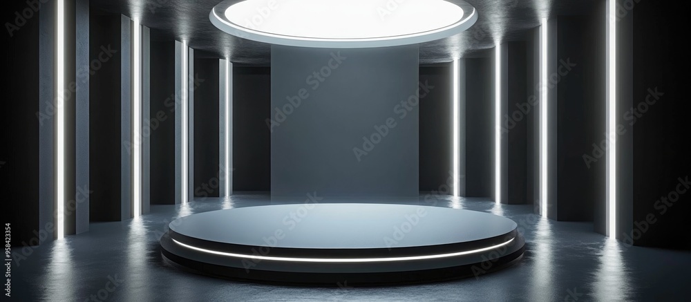 Aufkleber Futuristic display pedestal Empty podium for showcasing products 3D rendering