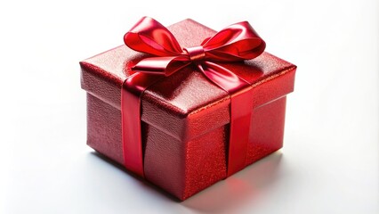 Obraz premium A vibrant red gift box with a shiny finish placed on a white background, gift, box, present, surprise, celebration