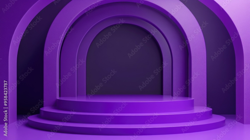 Poster violet contemporary architectural podium stage designed for product display 3d render
