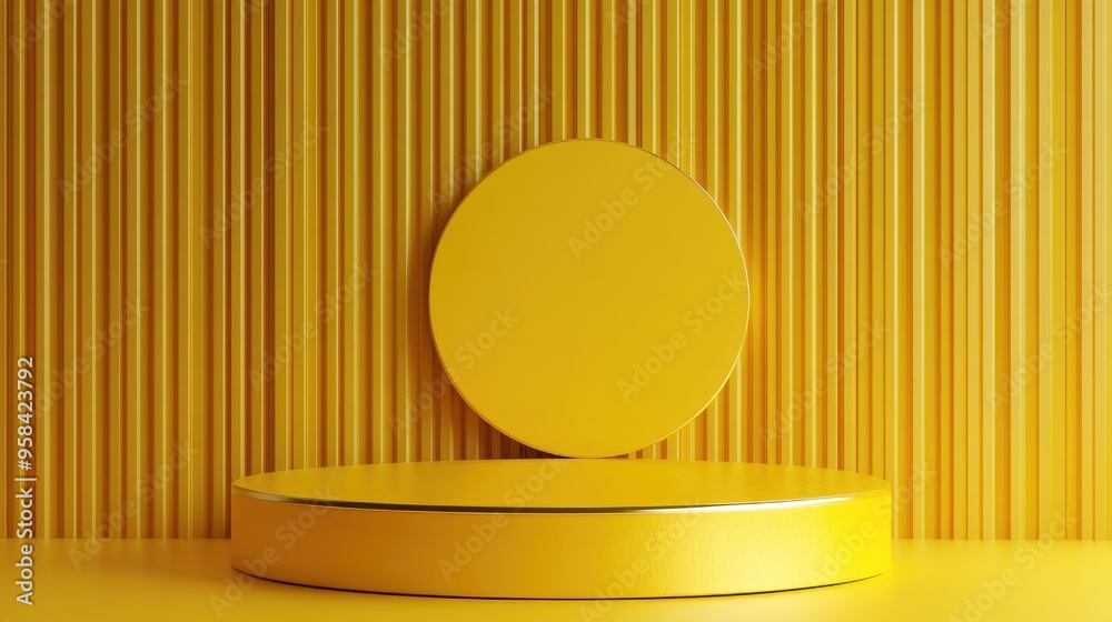Aufkleber minimalist gold podium with a vibrant yellow backdrop featuring a 3d rendered abstract composition d