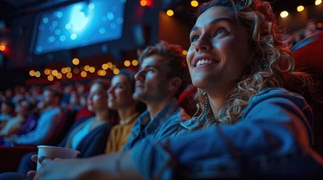 Excited Young Adults Enjoying a Movie at the Theater