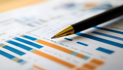 A Gold Pen Resting on a Bar Graph