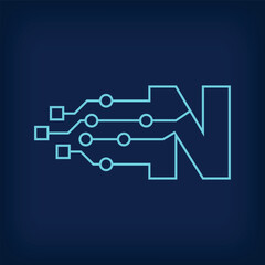 Digital LETTER N sign logo. Creative corporate technical, digital and connection logo template. vector