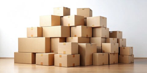 Fototapeta premium Stack of cardboard boxes for shipping and storage, boxes, cardboard, stack, storage, shipping, warehouse