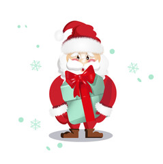 santa claus with merry christmas gift box, red, happy new year  ribbbon, winter holiday