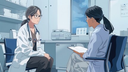 Fototapeta premium A patient consulting with their doctor, discussing symptoms and potential treatments.