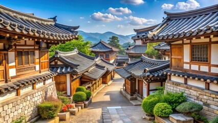 Obraz premium Traditional Korean village with well-preserved hanok houses , Korea, architecture, heritage, culture, historic, wooden