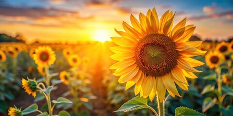 Close up of a vibrant sunflower in a field under the warm sunlight, beauty, natural, sunflower, vibrant, field, warm, sunlight